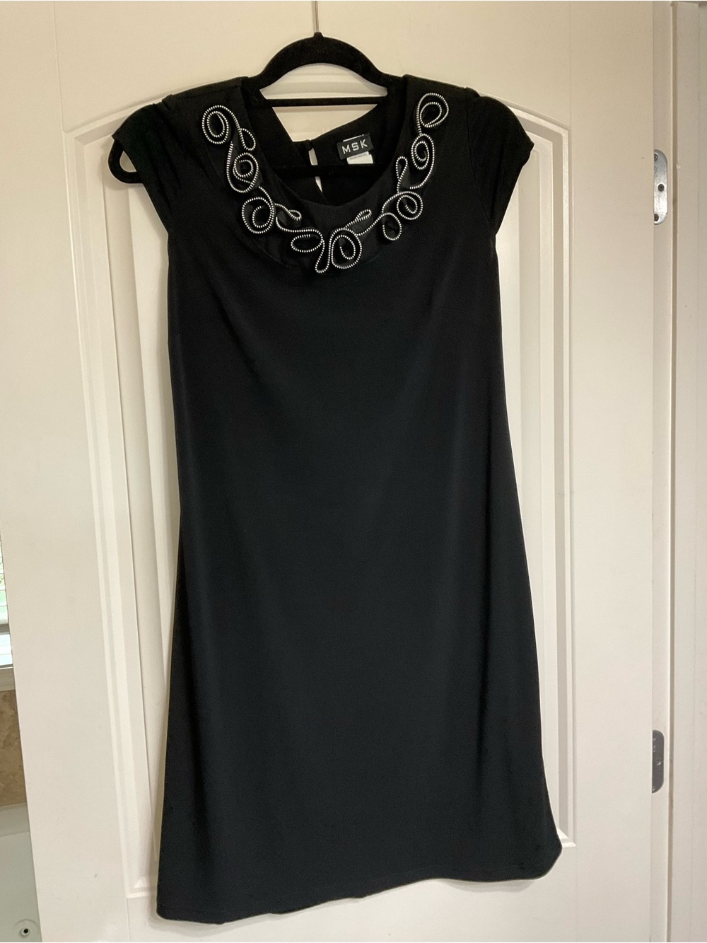 NWOT MSK Black Mini Dress with Silver Embellished Neckline Size 8 - Picture 3 of 11